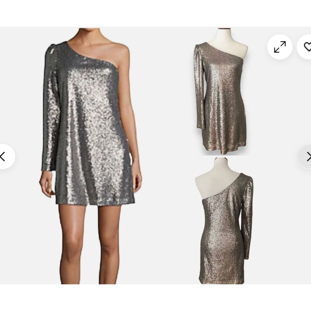 NWT Highline Collective Silver Sequined One Shoulder Long Sleeve Dress Size M